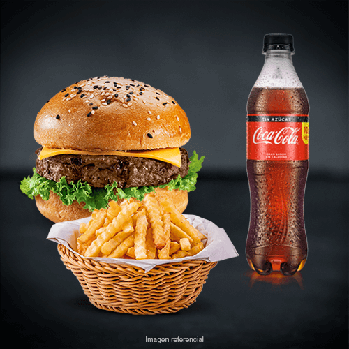 1 ROKY´S BURGER + PAPAS 100G + GASEOSA PERSONAL